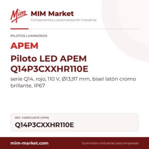 Piloto LED APEM Q14P3CXXHR110E – serie Q14, rojo, 110 V, Ø13,97 mm, bisel latón cromo brillante, IP67