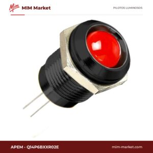 Piloto LED APEM Q14P6BXXR02E – serie Q14, rojo, Vf 1,8…3,3 V, Ø14 mm, bisel negro, pines para circuito impreso, IP67