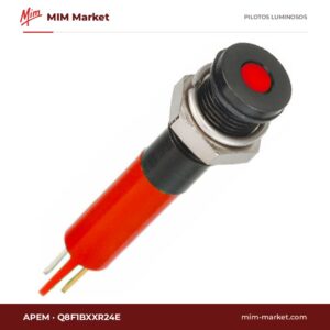 Piloto LED APEM Q8F1BXXR24E – serie Q8, rojo, 24 V, Ø7,87 mm, bisel negro, terminales para soldar, IP67