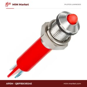 Piloto LED APEM Q8P1BXXR24E – serie Q8, rojo, 24 V, Ø7,87 mm, bisel negro, terminales para soldar, IP67