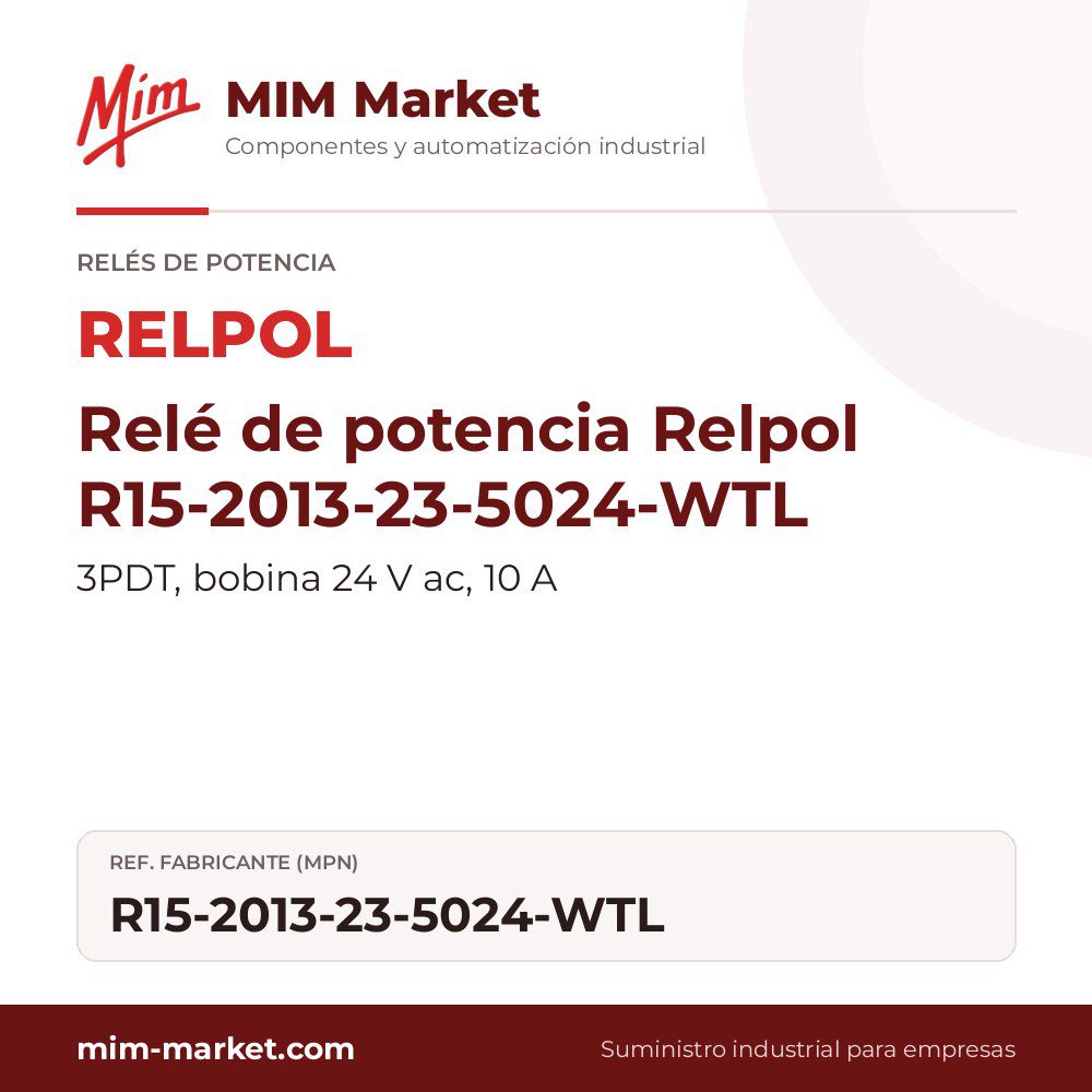 Relé de potencia Relpol R15-2013-23-5024-WTL – 3PDT, bobina 24 V ac, 10 A