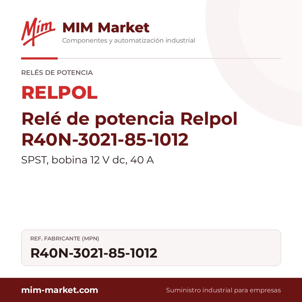 Relé de potencia Relpol R40N-3021-85-1012 – SPST, bobina 12 V dc, 40 A