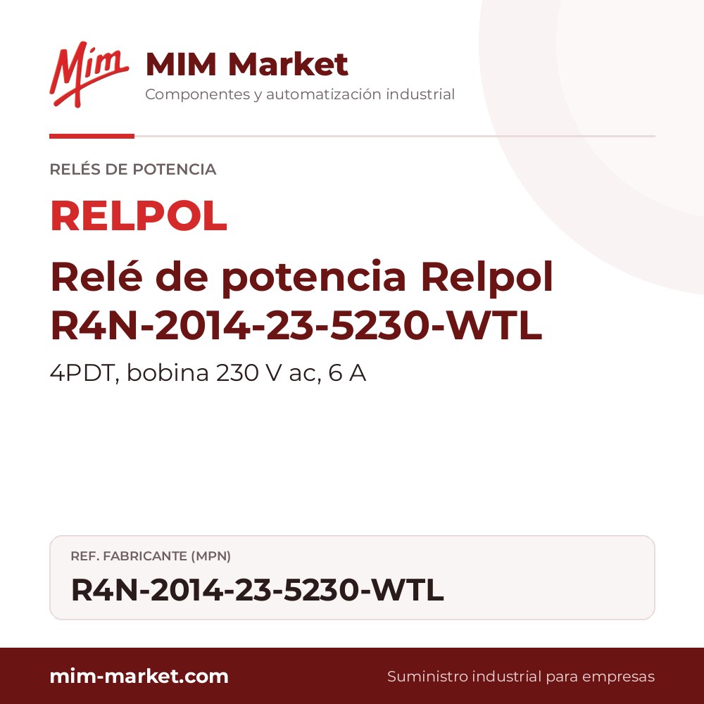 Relé de potencia Relpol R4N-2014-23-5230-WTL – 4PDT, bobina 230 V ac, 6 A