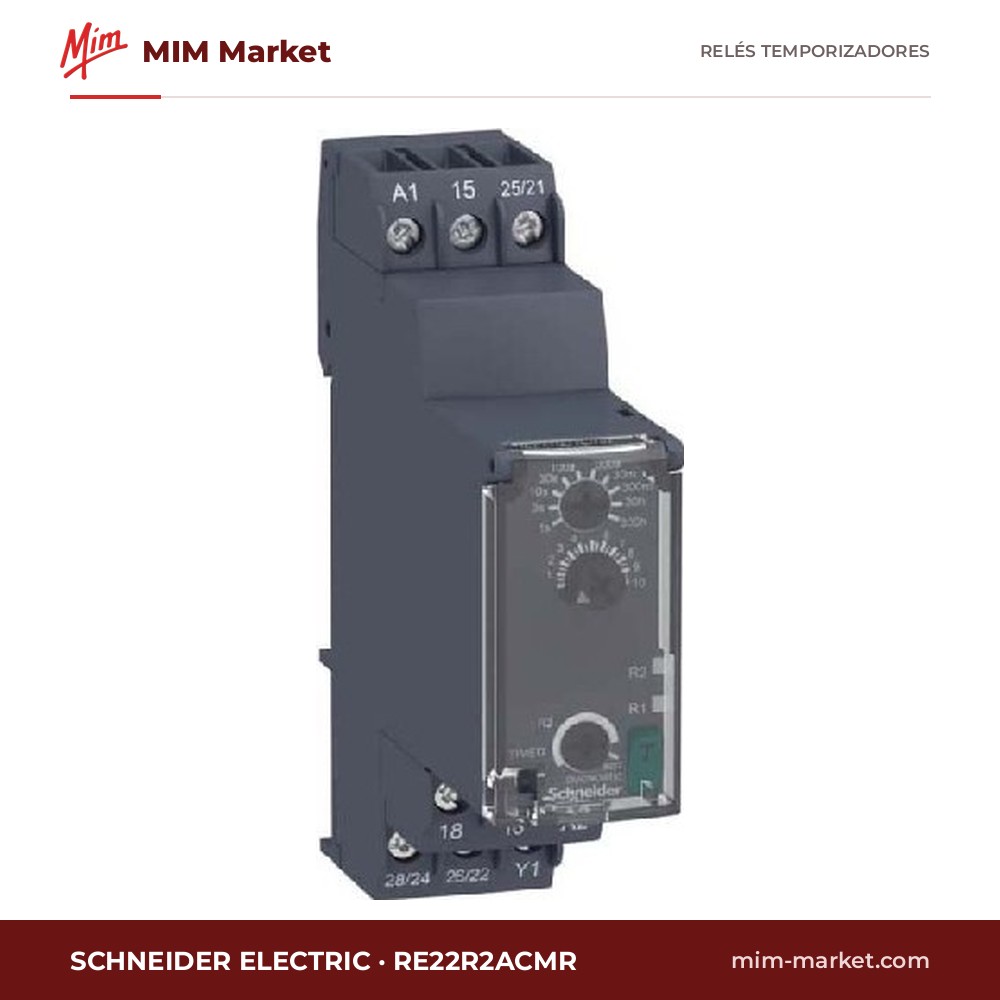 Relé temporizador Schneider Electric RE22R2ACMR – 24-240 V ac / 24 - 240 V dc, Multifunción