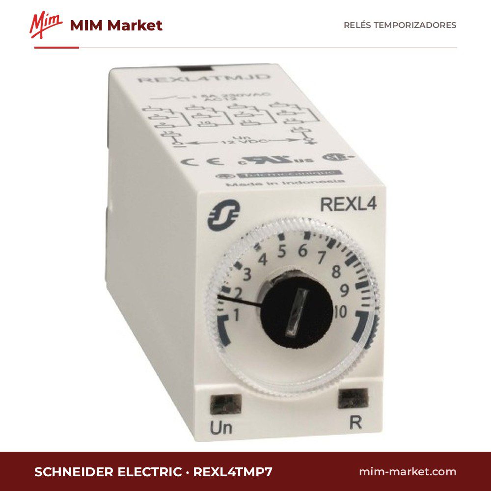 Relé temporizador Schneider Electric REXL4TMP7 – 230 V ac / 24 - 240 V dc, Multifunción