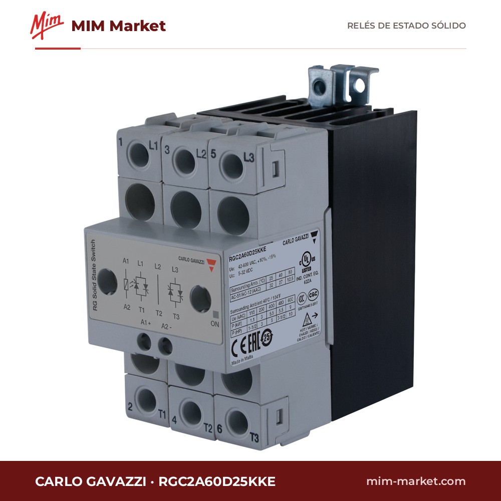 Relé de estado sólido Carlo Gavazzi RGC2A60D25KKE – 32 A, 42-660 V ac