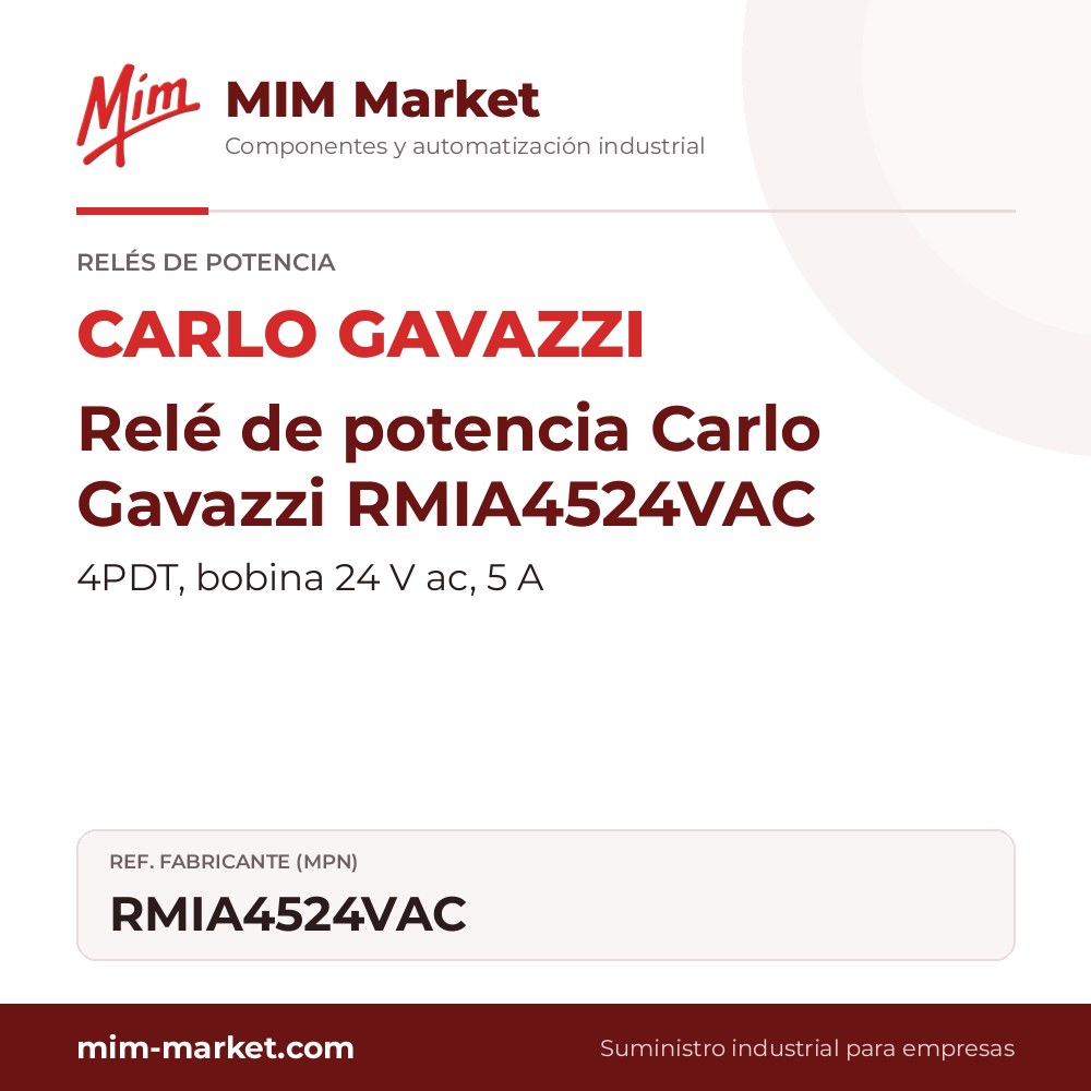 Relé de potencia Carlo Gavazzi RMIA4524VAC – 4PDT, bobina 24 V ac, 5 A