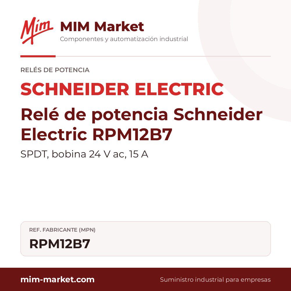 Relé de potencia Schneider Electric RPM12B7 – SPDT, bobina 24 V ac, 15 A