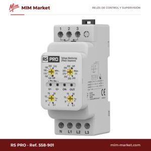 Relé de supervisión RS PRO 1 salida CO 8 A, monofásico, carril DIN (ref. 558-901)