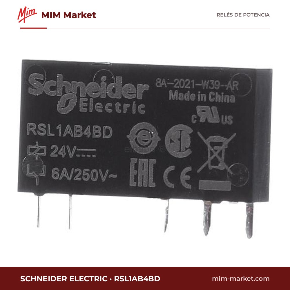 Relé de potencia Schneider Electric RSL1AB4BD – SPDT, bobina 24 V dc, 6 A