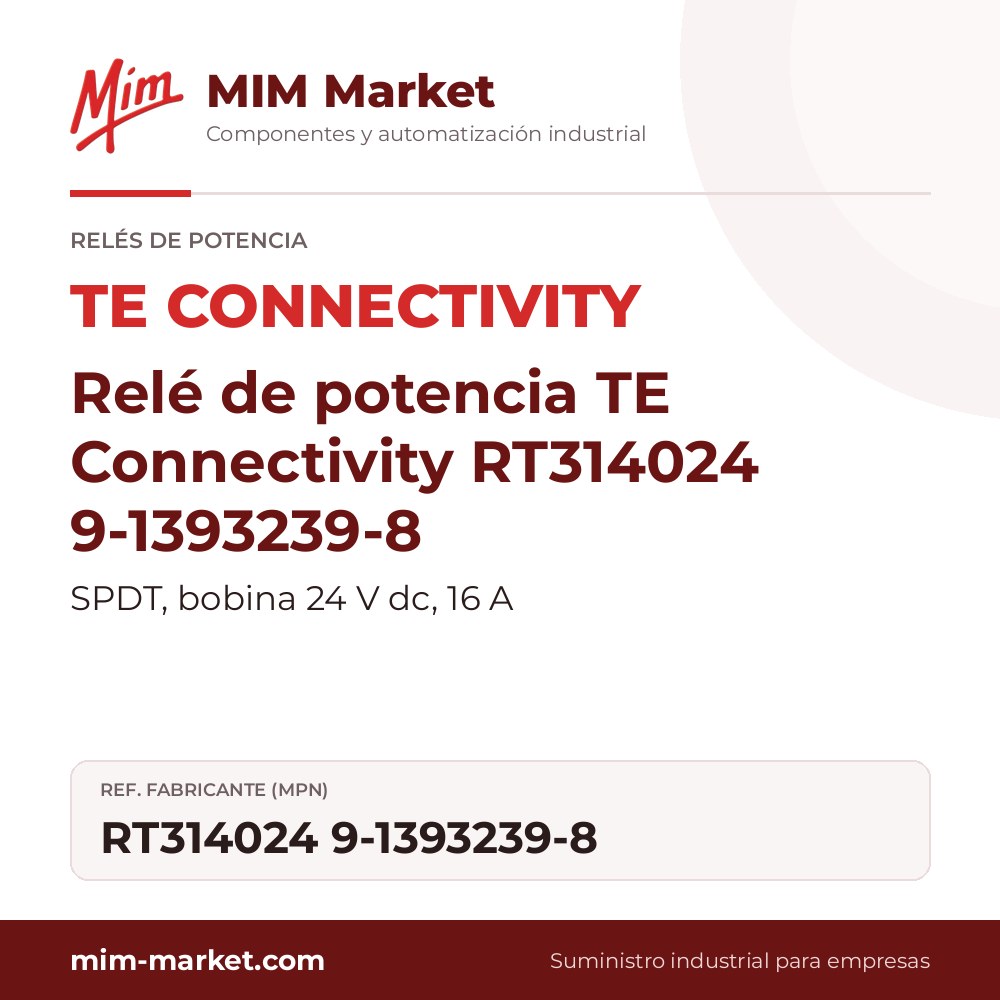 Relé de potencia TE Connectivity RT314024 9-1393239-8 – SPDT, bobina 24 V dc, 16 A