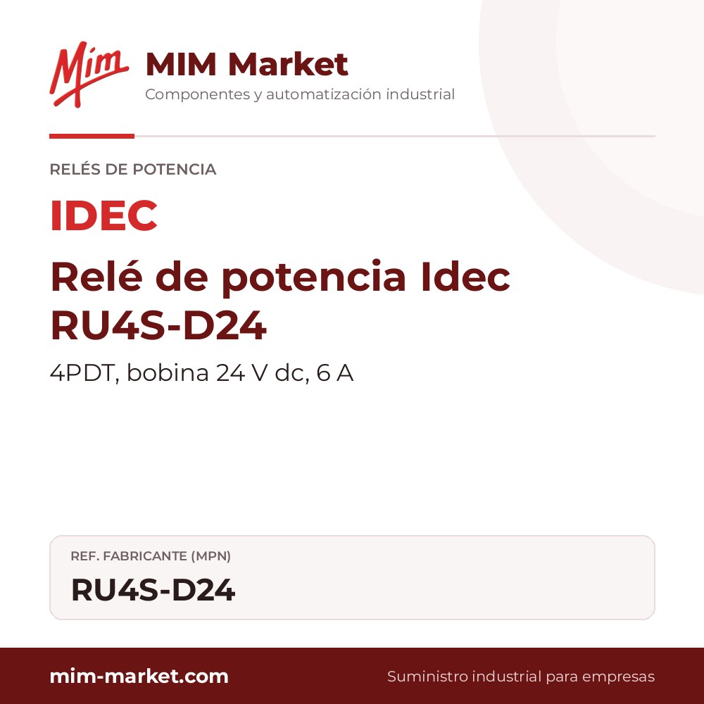Relé de potencia Idec RU4S-D24 – 4PDT, bobina 24 V dc, 6 A