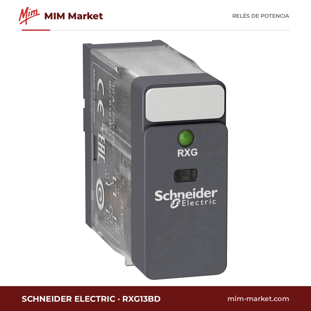 Relé de potencia Schneider Electric RXG13BD – SPDT, bobina 24 V dc, 10 A