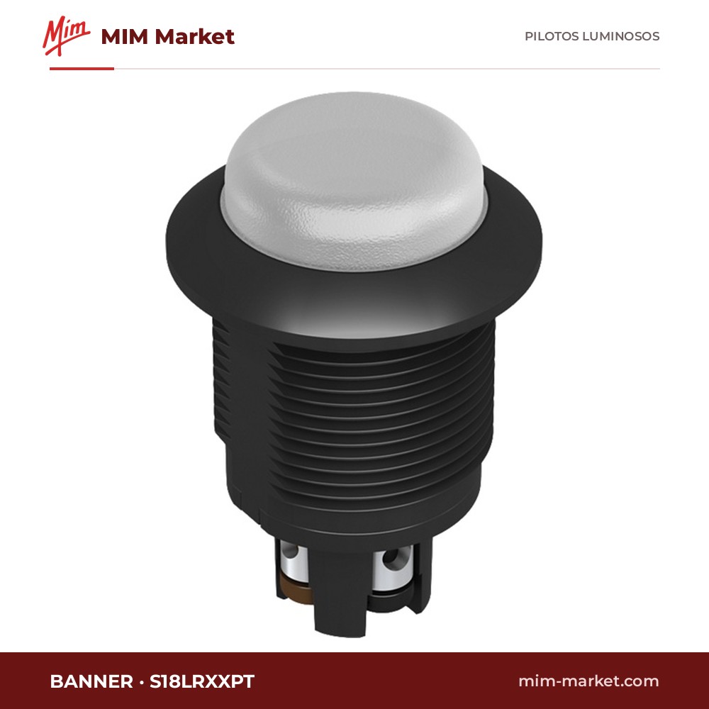 Piloto LED Banner S18LRXXPT – serie S18L EZ-LIGHT, rojo, 10 … 30 V DC, Ø18 mm, bornes de tornillo, IP67, IP69K, NEMA 4X