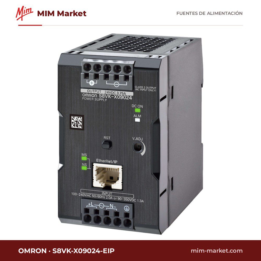 Fuente de alimentación carril DIN Omron S8VK-X09024-EIP – 24 V DC, 3,75 A, 90 W