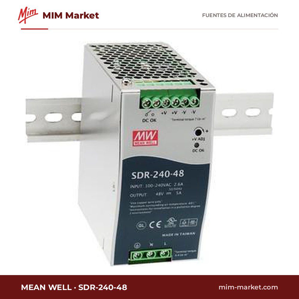 Fuente de alimentación carril DIN MEAN WELL SDR-240-48 – 48 V DC, 5 A, 240 W