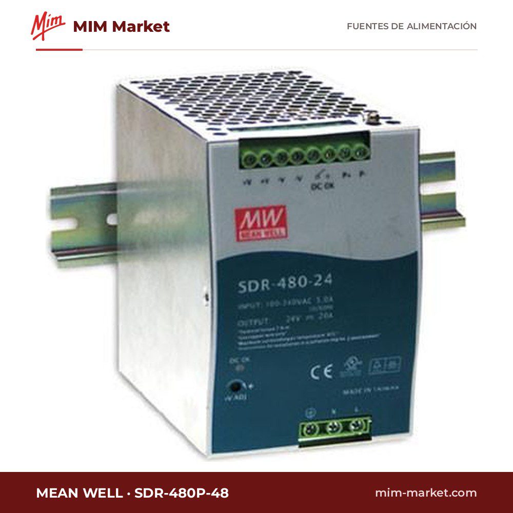 Fuente de alimentación carril DIN MEAN WELL SDR-480P-48 – 48 V DC, 10 A, 480 W