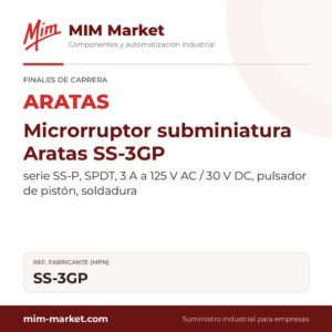 Microrruptor subminiatura Aratas SS-3GP – serie SS-P, SPDT, 3 A a 125 V AC / 30 V DC, pulsador de pistón, soldadura