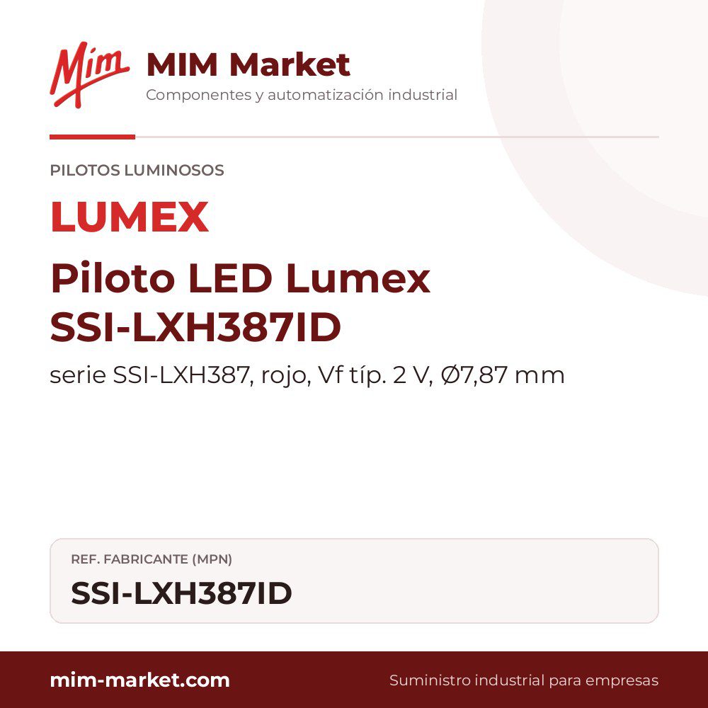 Piloto LED Lumex SSI-LXH387ID – serie SSI-LXH387, rojo, Vf típ. 2 V, Ø7,87 mm