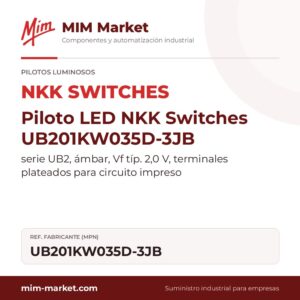 Piloto LED NKK Switches UB201KW035D-3JB – serie UB2, ámbar, Vf típ. 2,0 V, terminales plateados para circuito impreso