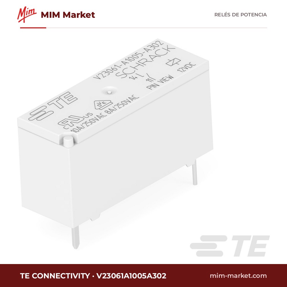 Relé de potencia TE Connectivity V23061A1005A302 – SPST, bobina 12 V dc, 8 A