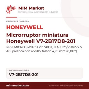 Microrruptor miniatura Honeywell V7-2B17D8-201 – serie MICRO SWITCH V7, SPDT, 11 A a 125/250/277 V AC, palanca con rodillo, faston 4,75 mm (0,187")