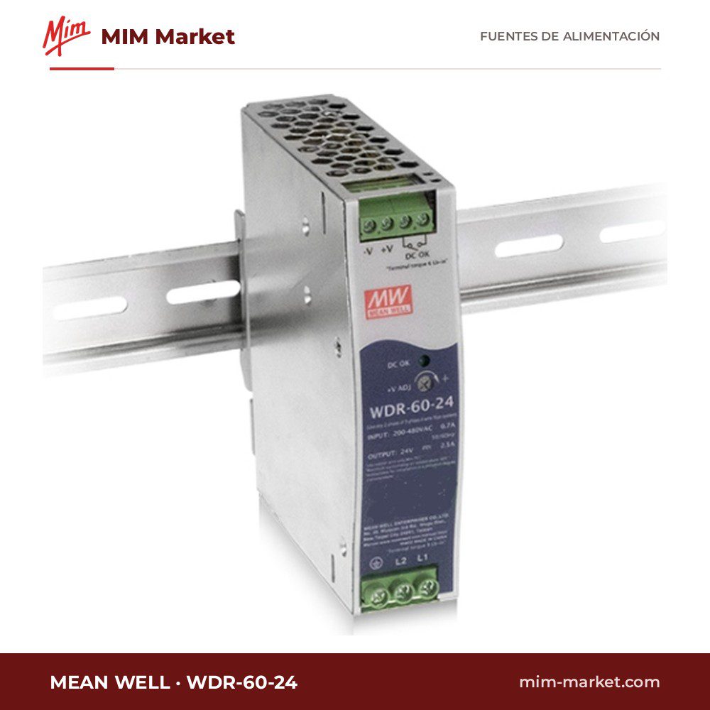 Fuente de alimentación carril DIN MEAN WELL WDR-60-24 – 24 V DC, 2,5 A, 60 W