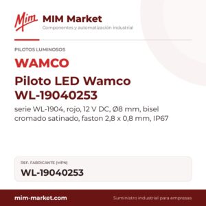 Piloto LED Wamco WL-19040253 – serie WL-1904, rojo, 12 V DC, Ø8 mm, bisel cromado satinado, faston 2,8 x 0,8 mm, IP67