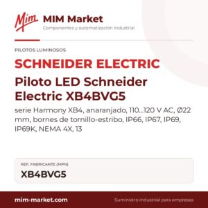 Piloto LED Schneider Electric XB4BVG5 – serie Harmony XB4, anaranjado, 110…120 V AC, Ø22 mm, bornes de tornillo-estribo, IP66, IP67, IP69, IP69K, NEMA 4X, 13