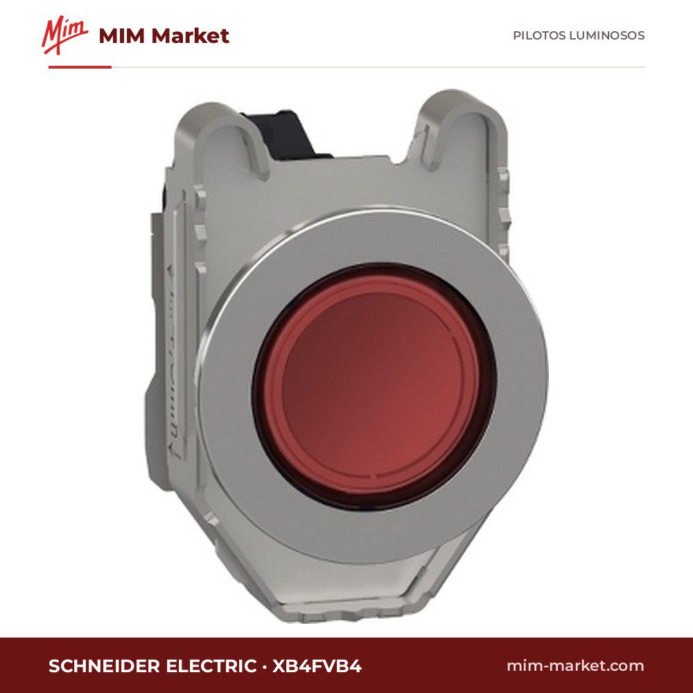 Piloto LED Schneider Electric XB4FVB4 – serie Harmony XB4 (montaje enrasado Ø30 mm), rojo, 24 V AC/DC, Ø30,75 mm, bornes de tornillo-estribo, IP66, IP67, IP69, IP69K, NEMA 4X, 4, 12, 13