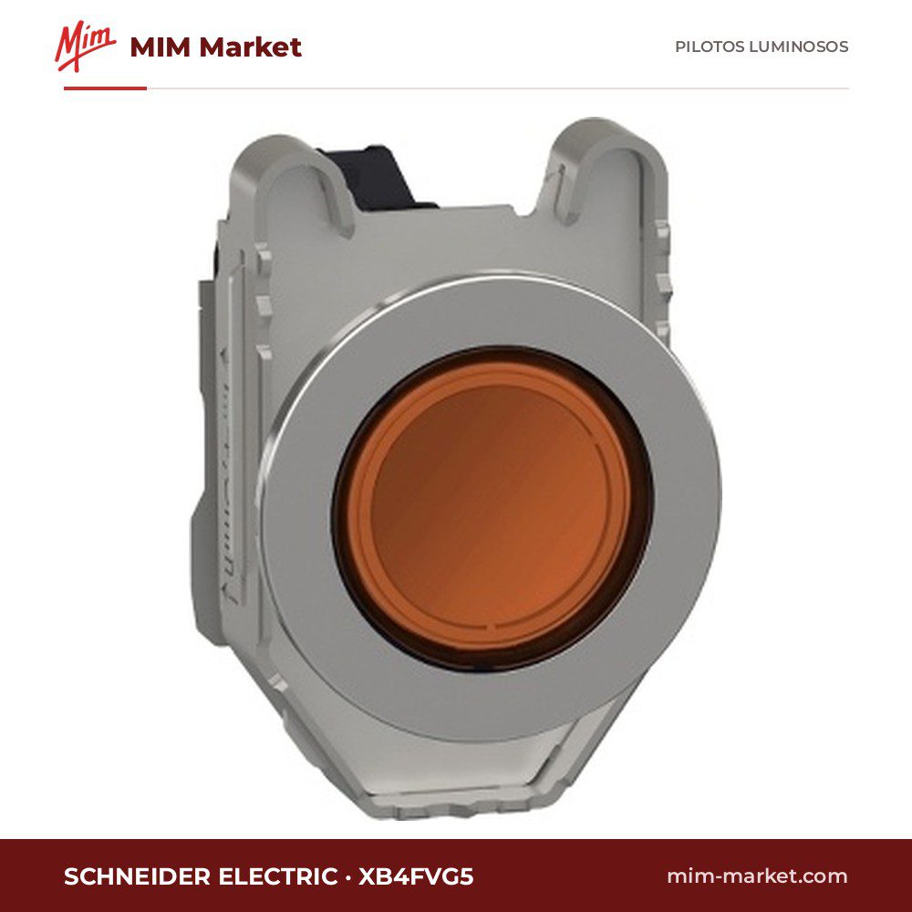 Piloto LED Schneider Electric XB4FVG5 – serie Harmony XB4 (montaje enrasado Ø30 mm), anaranjado, 110…120 V AC, Ø30,75 mm, bornes de tornillo-estribo, IP66, IP67, IP69, IP69K, NEMA 4X, 4, 12, 13