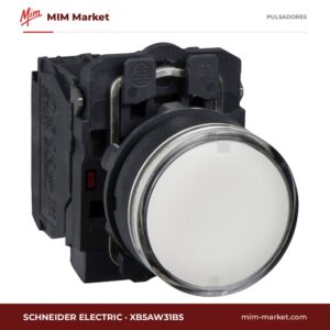 Pulsador luminoso Schneider Electric XB5AW31B5 – Harmony XB5, 22 mm, blanco, rasante, LED 24 V AC/DC, 1 NA + 1 NC