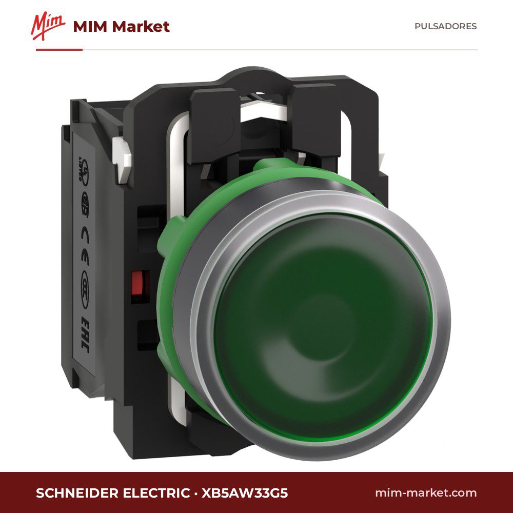 Pulsador Schneider Electric XB5AW33G5 – Harmony XB5, 22 mm, verde, iluminado