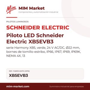 Piloto LED Schneider Electric XB5EVB3 – serie Harmony XB5, verde, 24 V AC/DC, Ø22 mm, bornes de tornillo-estribo, IP66, IP67, IP69, IP69K, NEMA 4X, 13