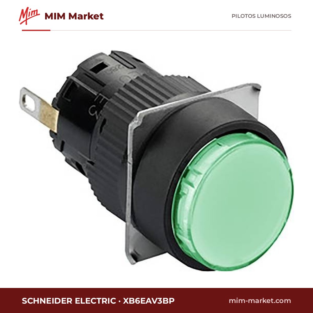 Piloto LED Schneider Electric XB6EAV3BP – serie Harmony XB6E, verde, 24 V DC, Ø16 mm, faston aislado 2,8 x 0,5 mm, IP65