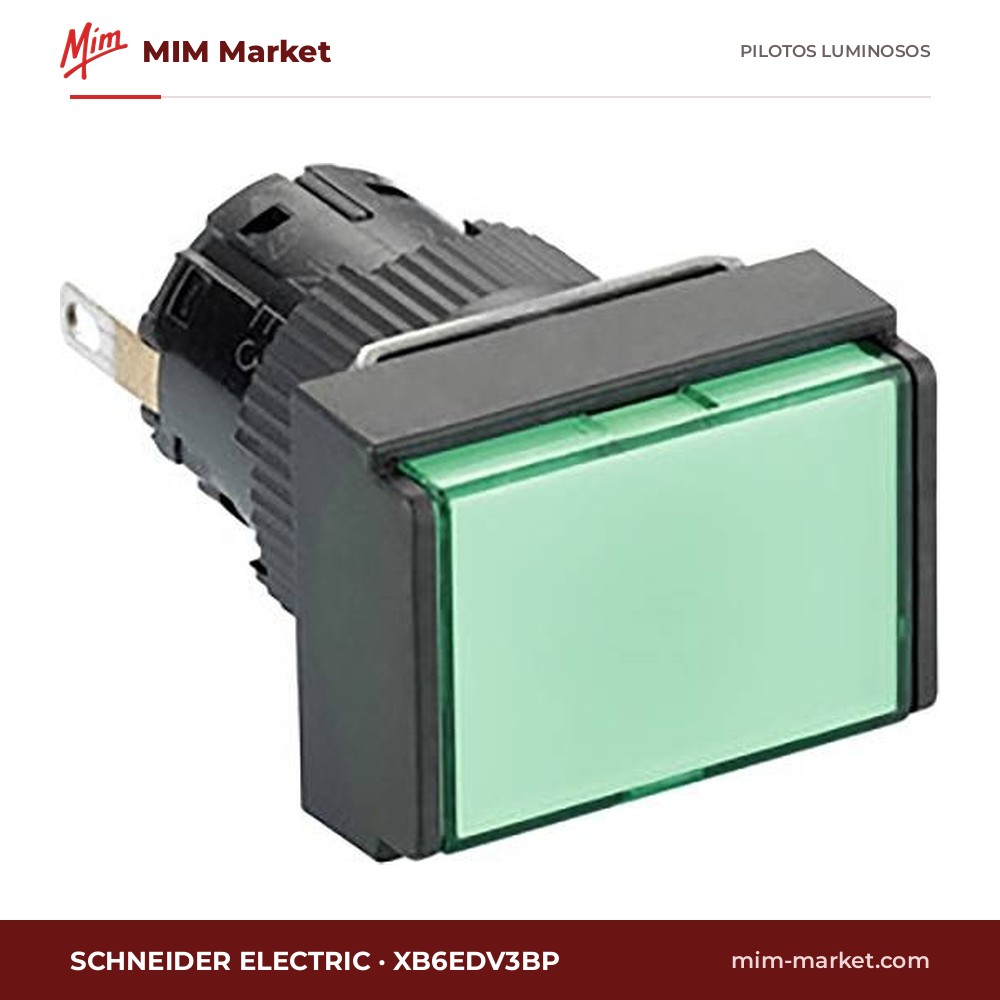 Piloto LED Schneider Electric XB6EDV3BP – serie Harmony XB6E, verde, 24 V DC, Ø16 mm, faston aislado 2,8 x 0,5 mm, IP65