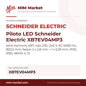 Piloto LED Schneider Electric XB7EV04MP3 – serie Harmony XB7, rojo, 230…240 V AC 50/60 Hz, Ø22,5 mm, faston 2 x 2,8 mm + 1 x 6,35 mm, IP20, IP65, NEMA 4, 12