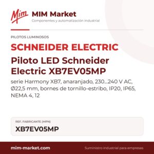 Piloto LED Schneider Electric XB7EV05MP – serie Harmony XB7, amarillo, 230…240 V AC, Ø22,5 mm, bornes de tornillo-estribo, IP20, IP65, NEMA 4, 12