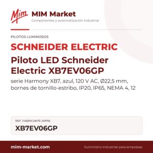 Piloto LED Schneider Electric XB7EV06GP – serie Harmony XB7, azul, 120 V AC, Ø22,5 mm, bornes de tornillo-estribo, IP20, IP65, NEMA 4, 12