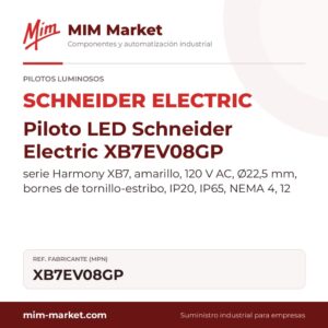 Piloto LED Schneider Electric XB7EV08GP – serie Harmony XB7, anaranjado, 120 V AC, Ø22,5 mm, bornes de tornillo-estribo, IP20, IP65, NEMA 4, 12