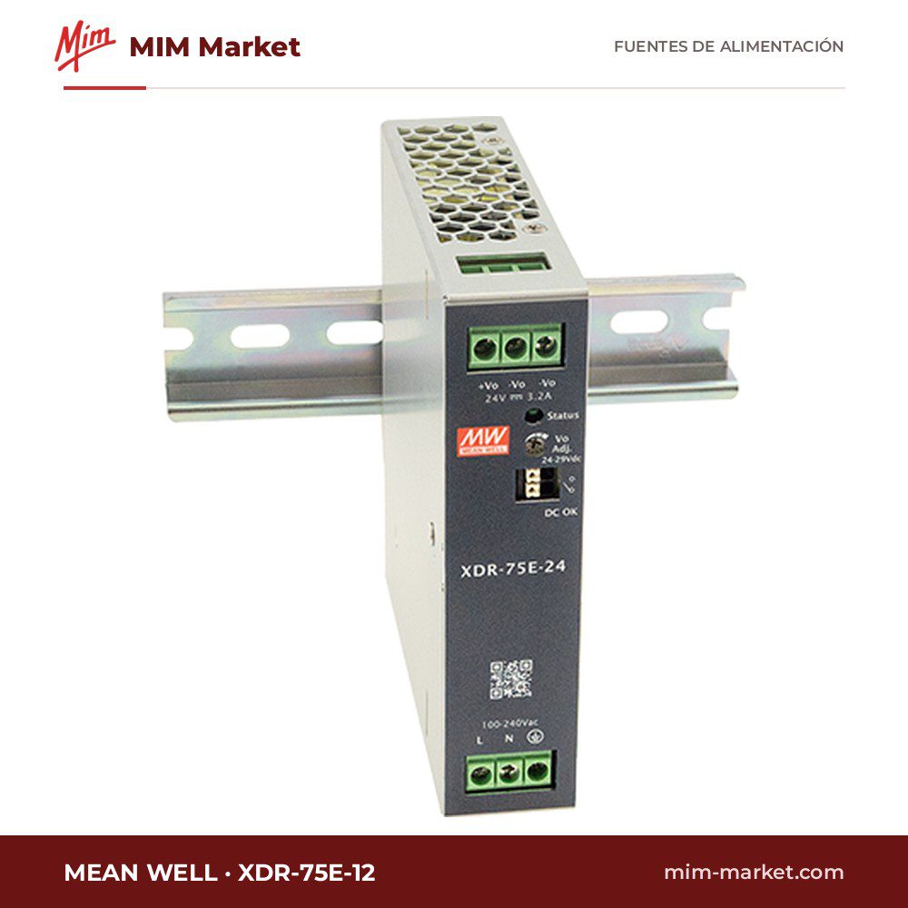 Fuente de alimentación carril DIN MEAN WELL XDR-75E-12
